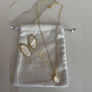 Kendra Scott Mother of Pearl and gold Necklace and Earrings